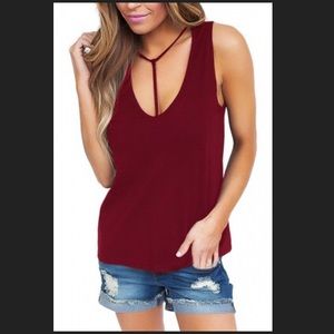 Wine T front strappy neck Tank